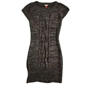 Vintage Y2K Lei Charcoal Mini Cable Knit Cap Sleeve Sweater Dress Size Small